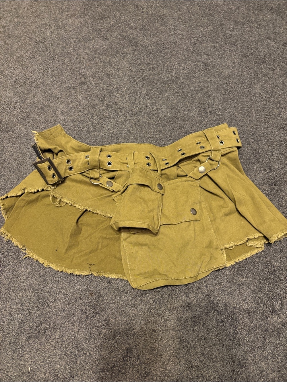 Utility Mini Skirt with Belt and Cargo Pocket in Olive
